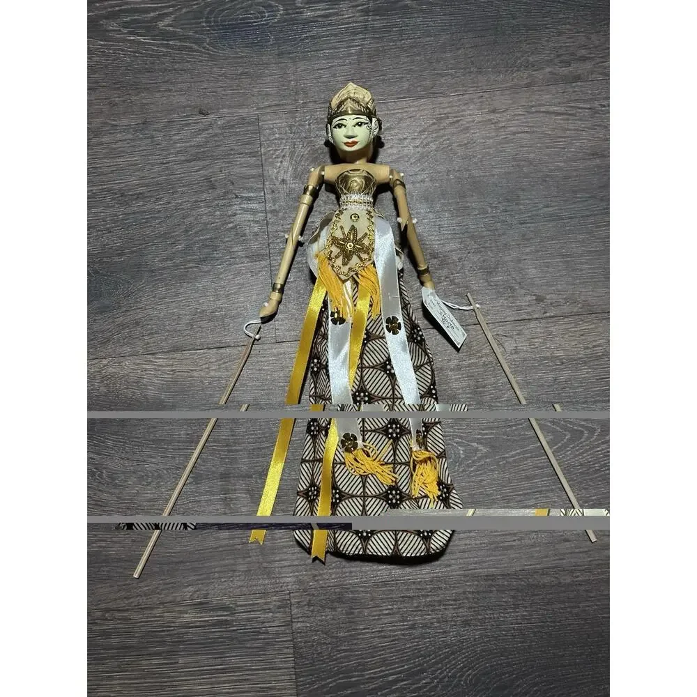 Antique Wayang Golek Indonesian Wooden Rod Puppet Hand-Carved & Painted Folk Art